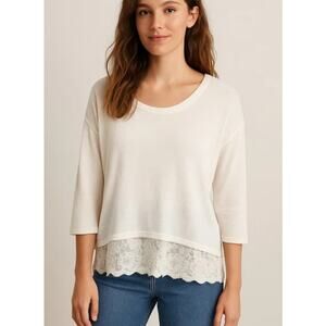 Minimalist Boho Lace Hem Cottagecore Layered Top Ivory White Questions M